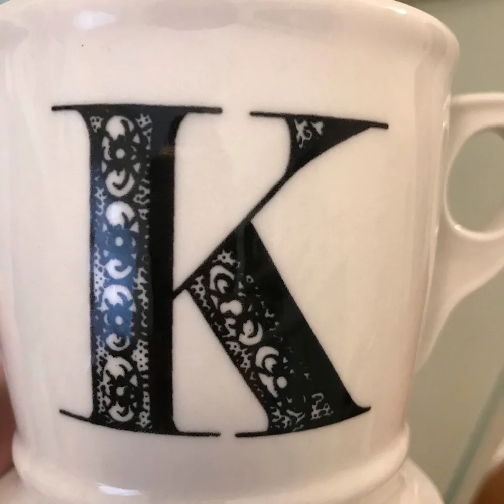 Anthropologie K Initial Mug Monogram black white